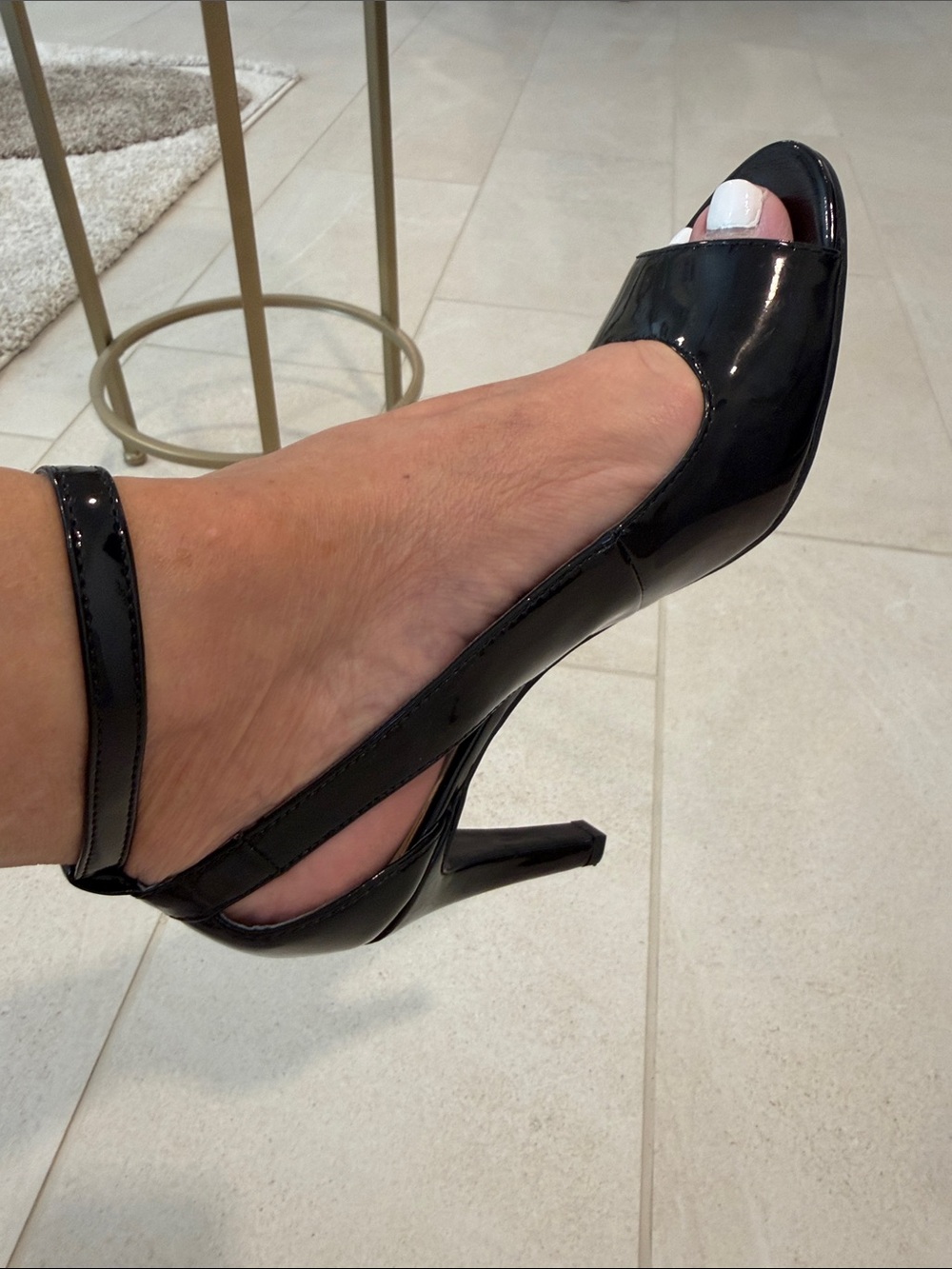 Franco Sarto Black Patent Peep-Toe Ankle-Strap Heels